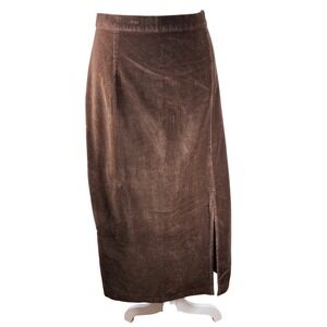 Vtg Merona Brown Velvet Maxi Skirt Side Slit Button Zip Closure Women Sz 14 90s